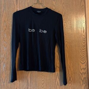 Bebe Black LS Top with Beaded Detail Size M